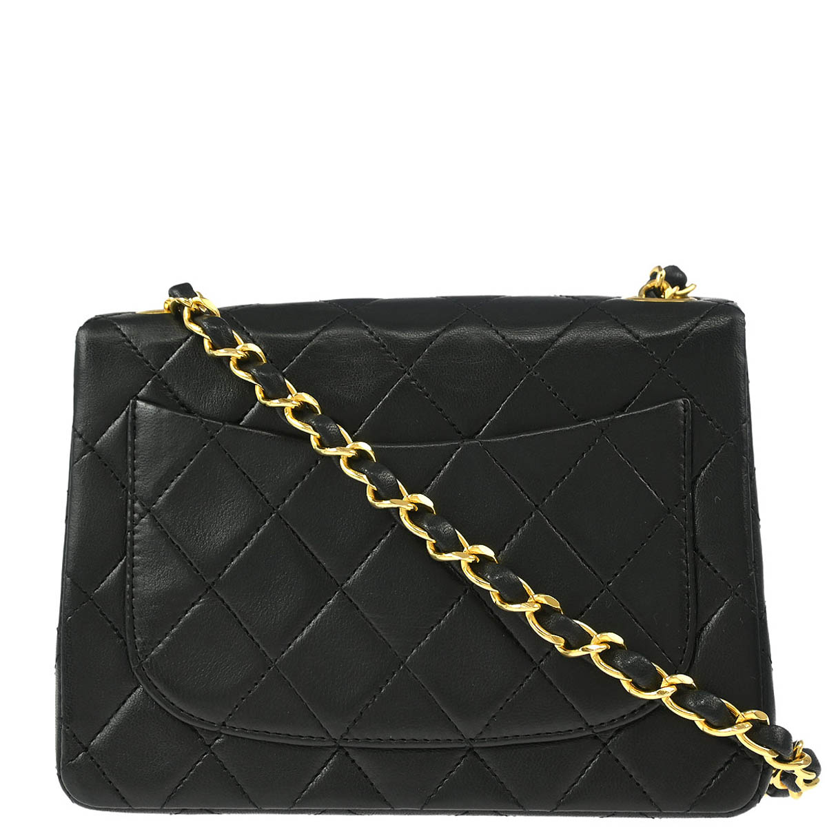 Chanel 1989-1991 Black Lambskin Mini Classic Square Flap Shoulder Bag