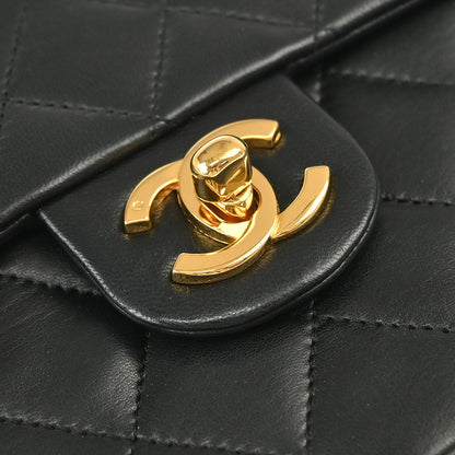 Chanel 1989-1991 Black Lambskin Mini Classic Square Flap Shoulder Bag