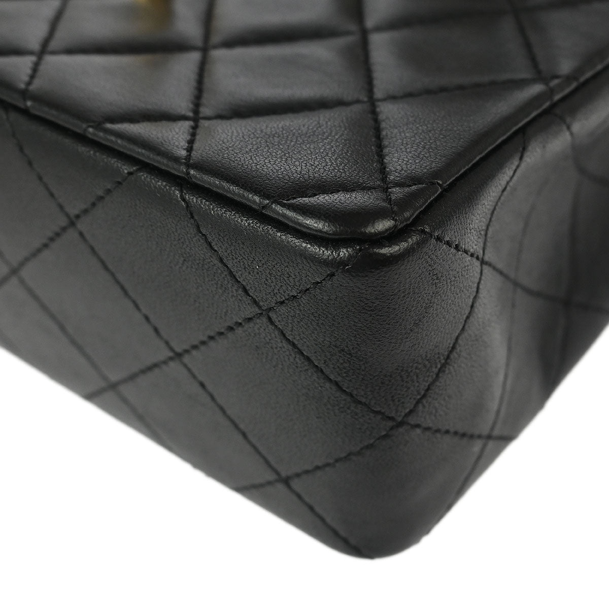 Chanel 1989-1991 Black Lambskin Mini Classic Square Flap Shoulder Bag
