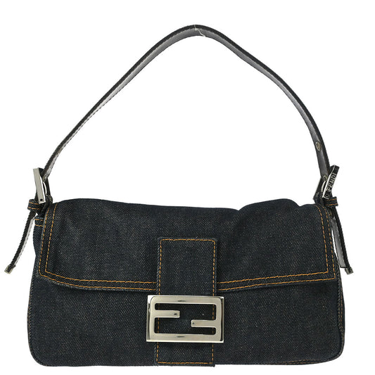 Fendi Blue Denim Baguette Handbag