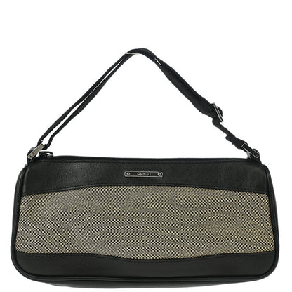 Gucci Black Leather Canvas Pouch Handbag