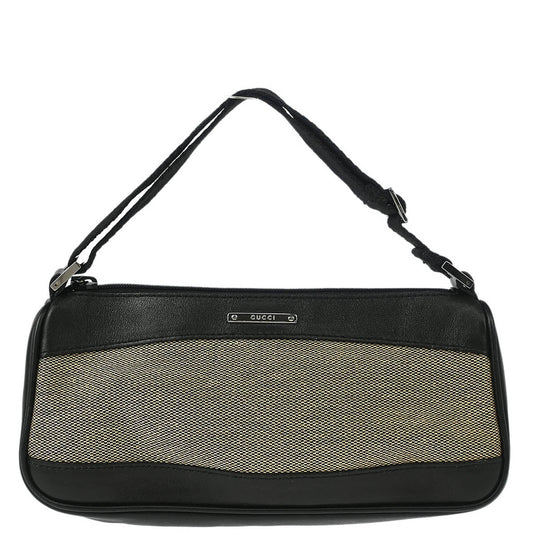 Gucci Black Leather Canvas Pouch Handbag