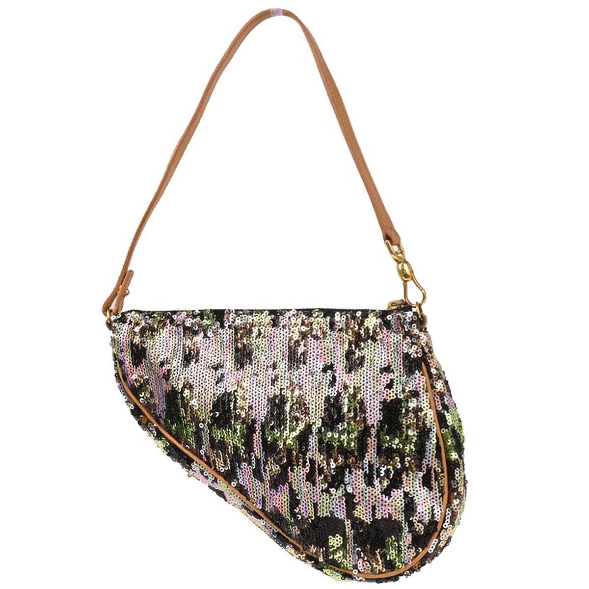 Christian Dior Green Black Sequins Saddle Handbag