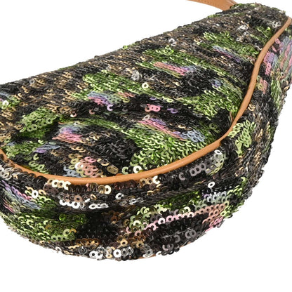 Christian Dior Green Black Sequins Saddle Handbag