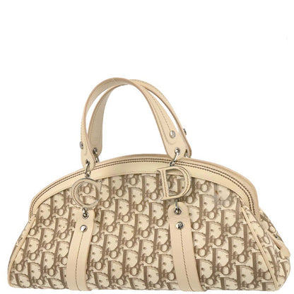 Christian Dior 2005 White Canvas Embroidered Flower Trotter Handbag