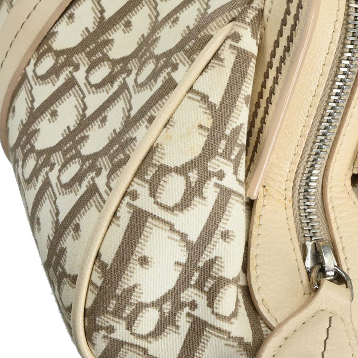 Christian Dior 2005 White Canvas Embroidered Flower Trotter Handbag