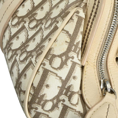 Christian Dior 2005 White Canvas Embroidered Flower Trotter Handbag