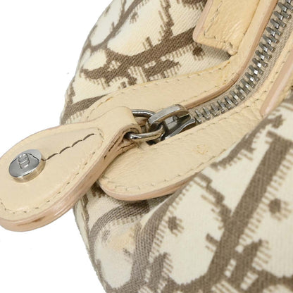 Christian Dior 2005 White Canvas Embroidered Flower Trotter Handbag