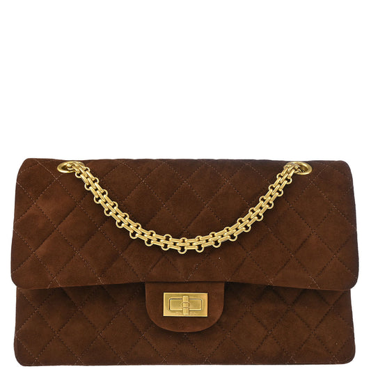Chanel 1997-1999 Brown Suede 2.55 Medium Classic Double Flap Shoulder Bag