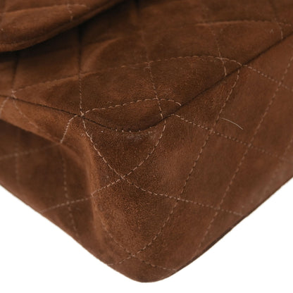 Chanel 1997-1999 Brown Suede 2.55 Medium Classic Double Flap Shoulder Bag