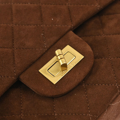 Chanel 1997-1999 Brown Suede 2.55 Medium Classic Double Flap Shoulder Bag