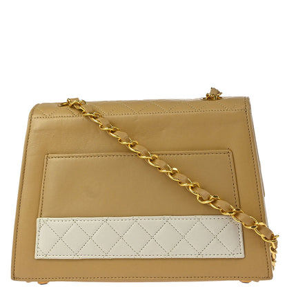 Chanel 1989-1991 Beige White Lambskin Straight Flap Shoulder Bag