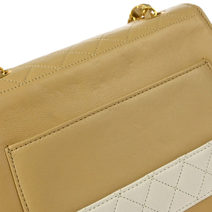 Chanel 1989-1991 Beige White Lambskin Straight Flap Shoulder Bag
