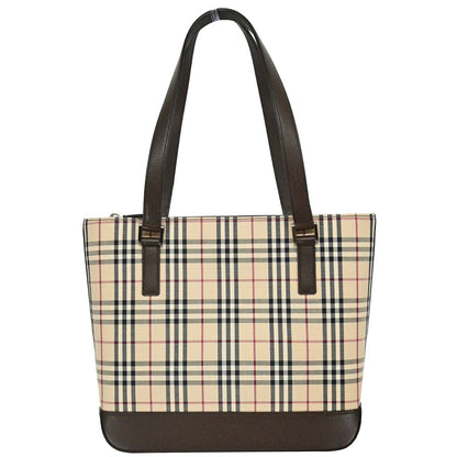 Burberry Beige Canvas Burberry Check Tote Handbag