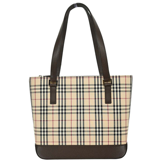 Burberry Beige Canvas Burberry Check Tote Handbag