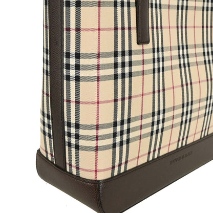 Burberry Beige Canvas Burberry Check Tote Handbag