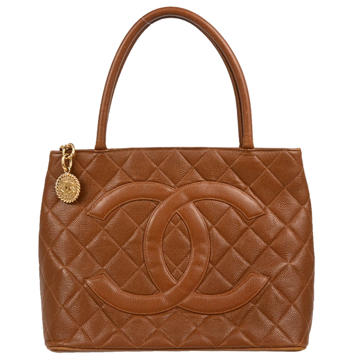 Chanel 2000-2002 Brown Caviar Medallion Tote Handbag