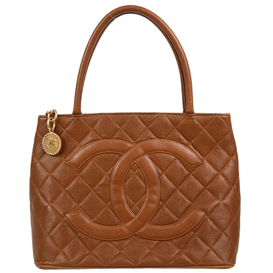 Chanel 2000-2002 Brown Caviar Medallion Tote Handbag