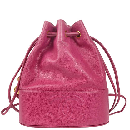 Chanel 1991-1994 Pink Caviar Bucket Drawstring Shoulder Bag