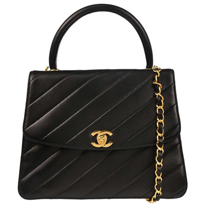 Chanel 1991-1994 Black Lambskin 2way Shoulder Handbag
