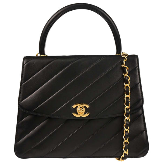 Chanel 1991-1994 Black Lambskin 2way Shoulder Handbag