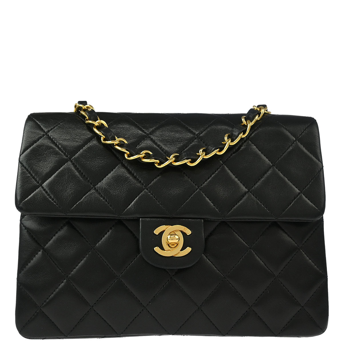 Chanel 1991-1994 Black Lambskin Classic Square Flap Shoulder Bag