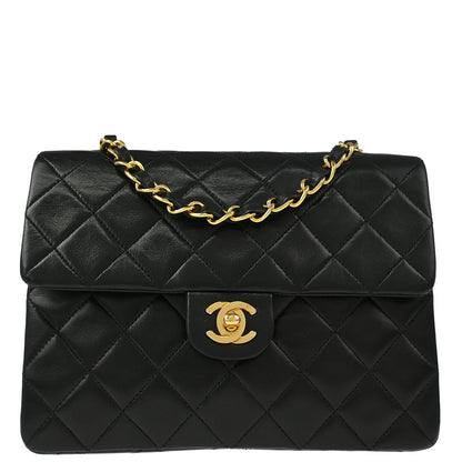 Chanel 1991-1994 Black Lambskin Classic Square Flap Shoulder Bag