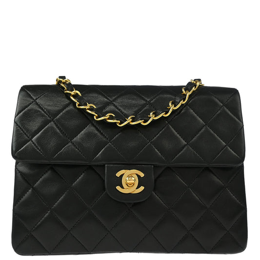 Chanel 1991-1994 Black Lambskin Classic Square Flap Shoulder Bag