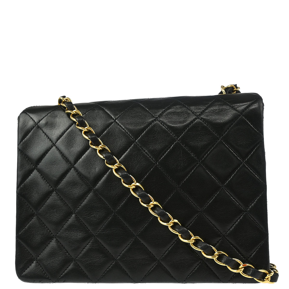 Chanel 1991-1994 Black Lambskin Classic Square Flap Shoulder Bag