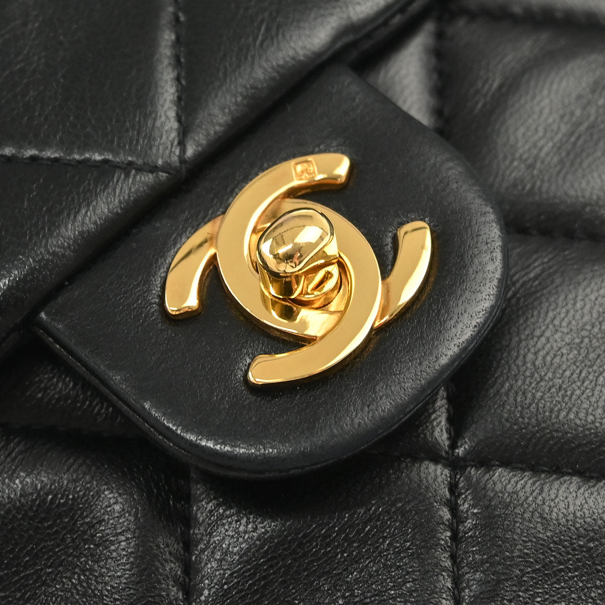 Chanel 1991-1994 Black Lambskin Classic Square Flap Shoulder Bag