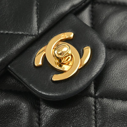 Chanel 1991-1994 Black Lambskin Classic Square Flap Shoulder Bag