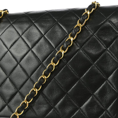 Chanel 1991-1994 Black Lambskin Classic Square Flap Shoulder Bag