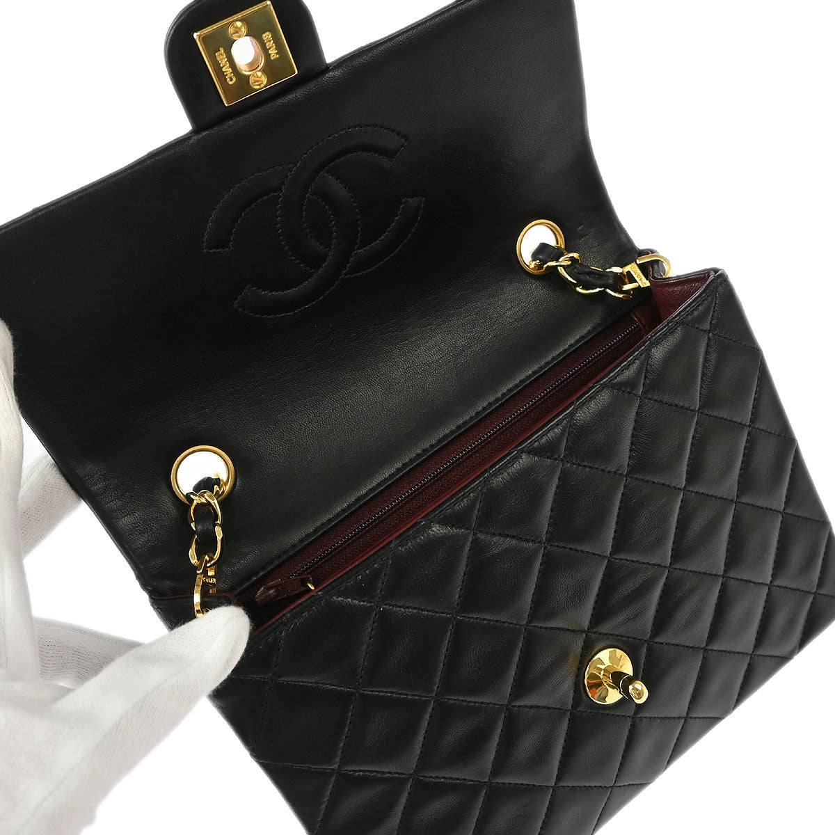 Chanel 1991-1994 Black Lambskin Classic Square Flap Shoulder Bag