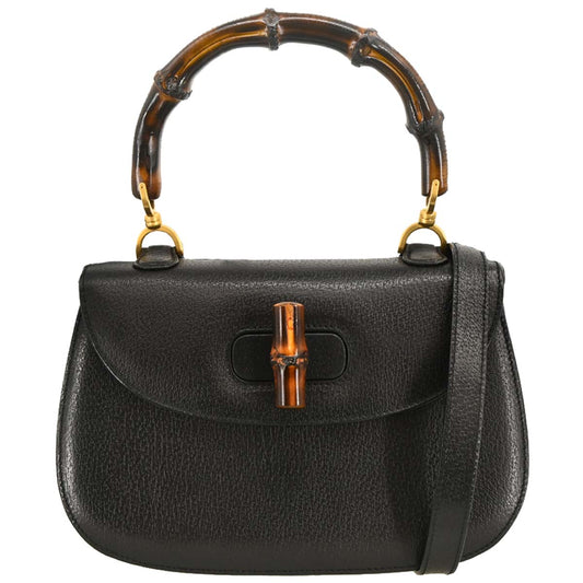 Gucci Black Pigskin Bamboo 2way Shoulder Handbag