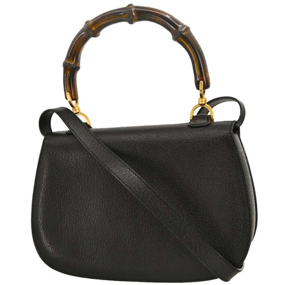 Gucci Black Pigskin Bamboo 2way Shoulder Handbag
