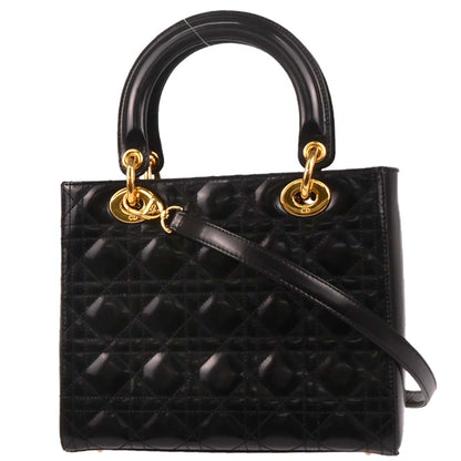 Christian Dior Black Patent Lady Dior Cannage Handbag