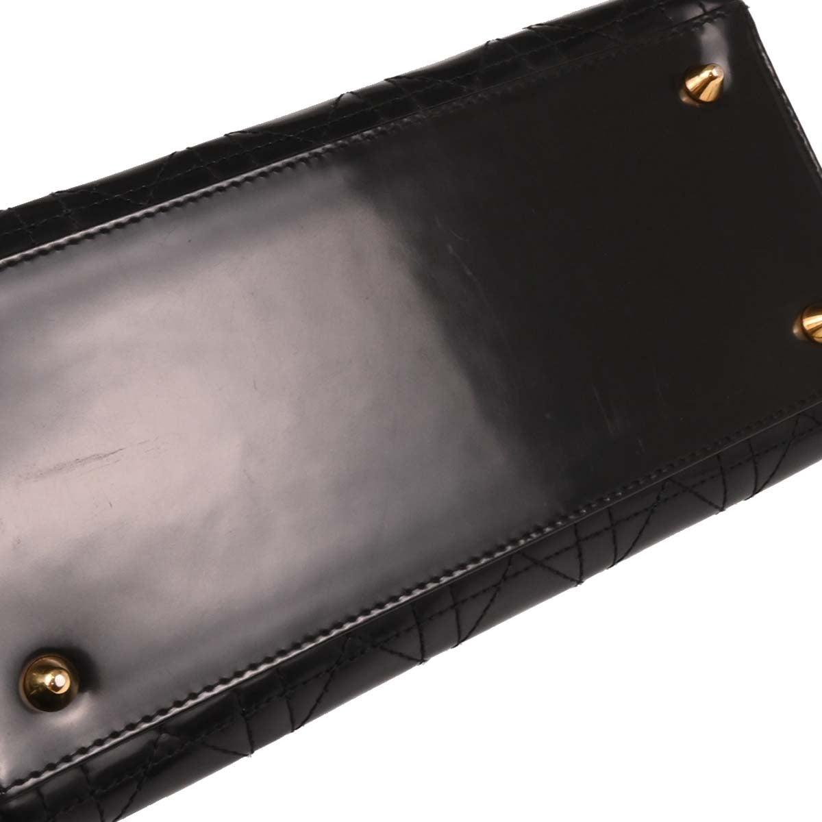 Christian Dior Black Patent Lady Dior Cannage Handbag