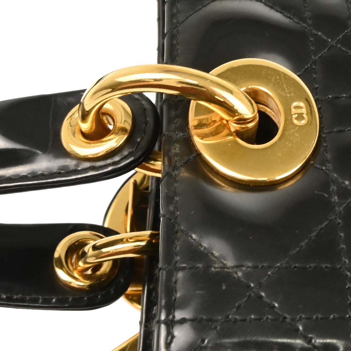 Christian Dior Black Patent Lady Dior Cannage Handbag