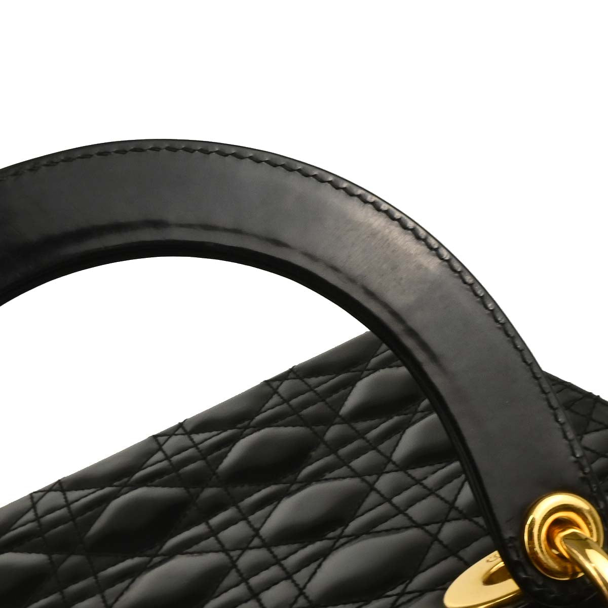 Christian Dior Black Patent Lady Dior Cannage Handbag