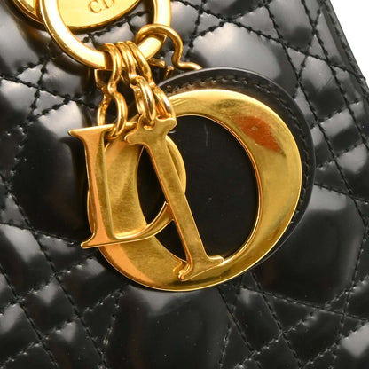 Christian Dior Black Patent Lady Dior Cannage Handbag