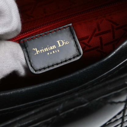 Christian Dior Black Patent Lady Dior Cannage Handbag