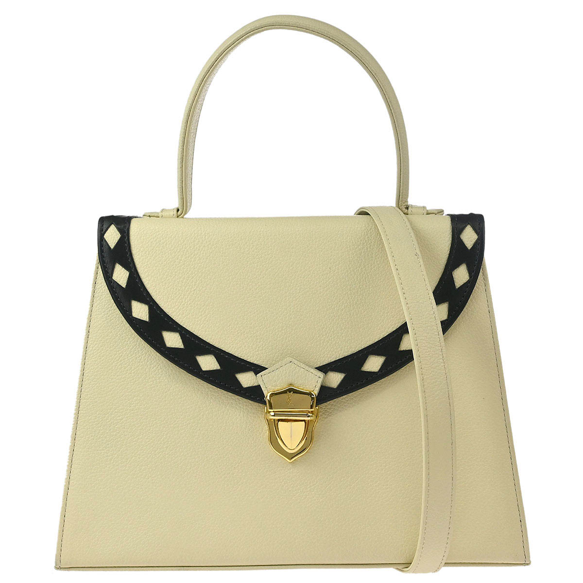 Yves Saint Laurent White Navy Leather 2way Shoulder Handbag