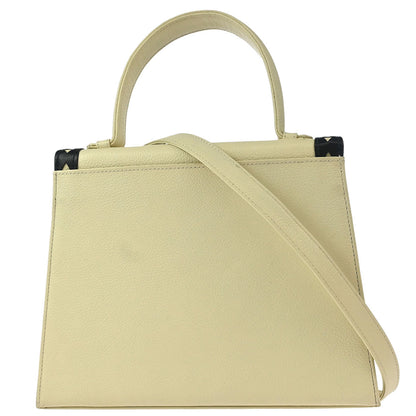 Yves Saint Laurent White Navy Leather 2way Shoulder Handbag