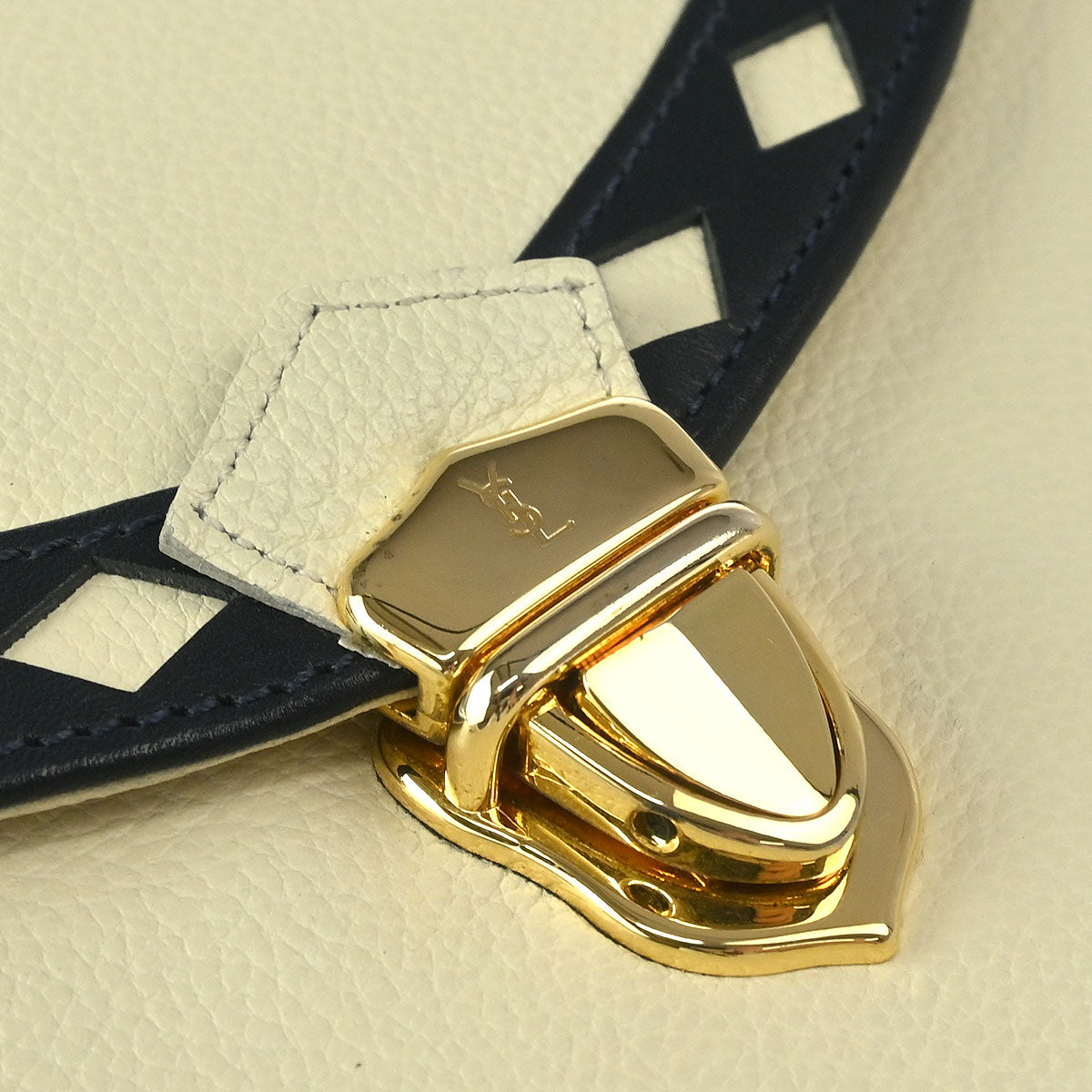 Yves Saint Laurent White Navy Leather 2way Shoulder Handbag