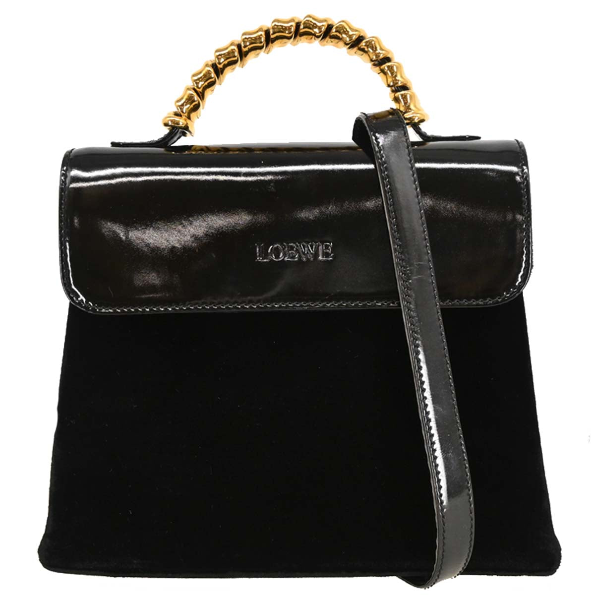 Loewe Black Velvet Patent Velazquez 2way Shoulder Handbag