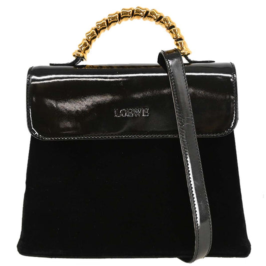 Loewe Black Velvet Patent Velazquez 2way Shoulder Handbag
