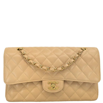 Chanel 2019 Beige Caviar Medium Classic Double Flap Shoulder Bag