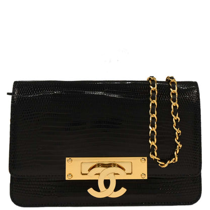 Chanel * 2014 Black Lizard Wallet on Chain WOC