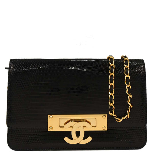 Chanel * 2014 Black Lizard Wallet on Chain WOC