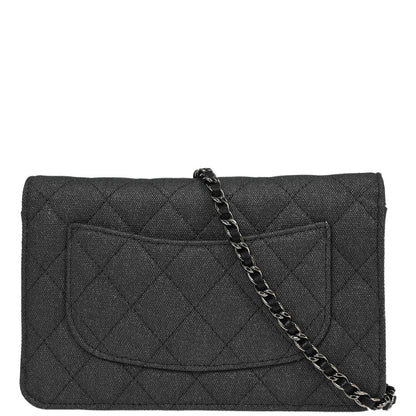 Chanel 2018 Gray Canvas Rhinestone Mademoiselle Lock Wallet on Chain WOC
